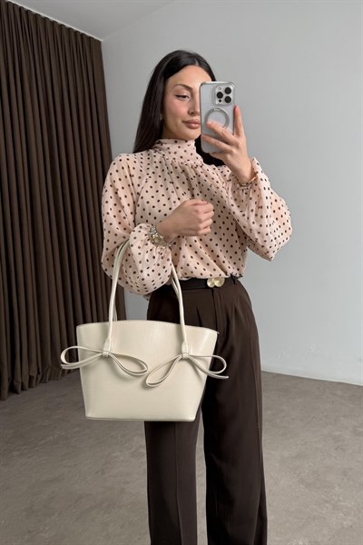 Kurdeleli Çanta Ekru