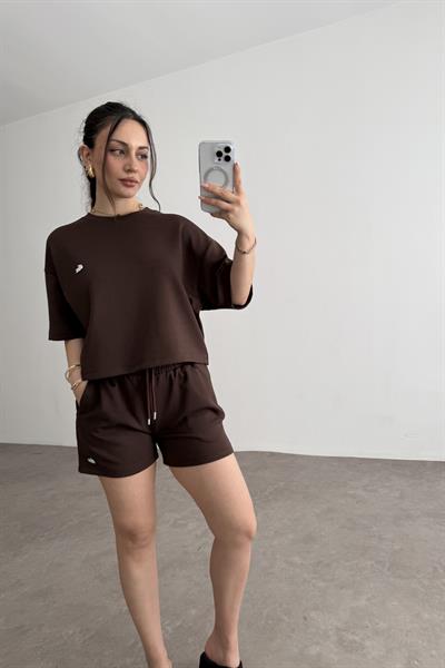 Lcs Rahat Kesim Şort Takım Kahve