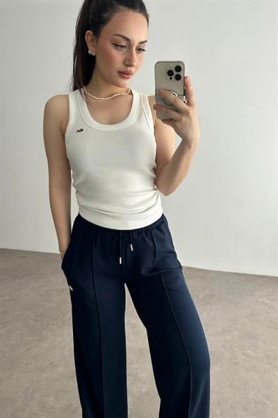 LCST Fitilli Bisiklet Yaka Kolsuz T-shirt Beyaz