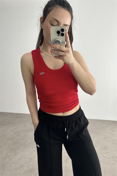 LCST Fitilli Bisiklet Yaka Kolsuz T-shirt Kırmızı