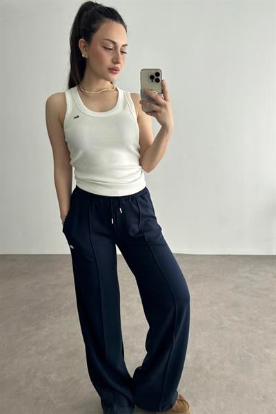 LCST Fitilli Bisiklet Yaka Kolsuz T-shirt Beyaz