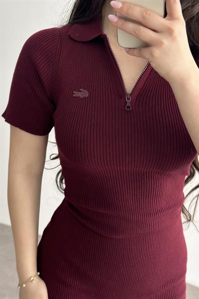 Lcst Fitilli Polo Yaka Elbise Bordo