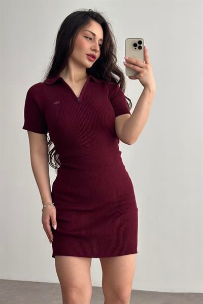 Lcst Fitilli Polo Yaka Elbise Bordo