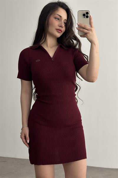 Lcst Fitilli Polo Yaka Elbise Bordo