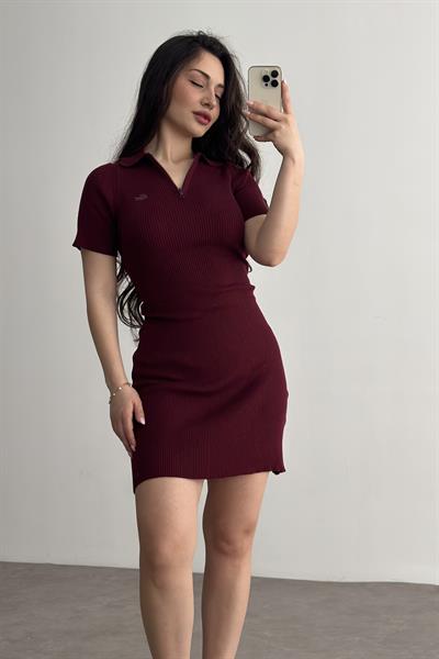 Lcst Fitilli Polo Yaka Elbise Bordo