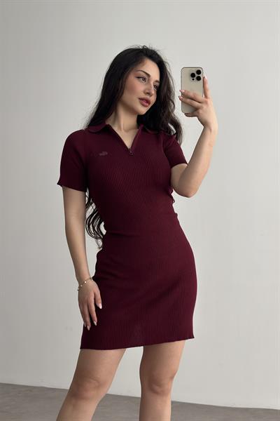 Lcst Fitilli Polo Yaka Elbise Bordo