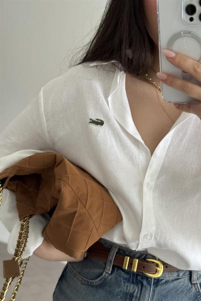 Lcst Keten Düz Kesim Beyaz Gömlek