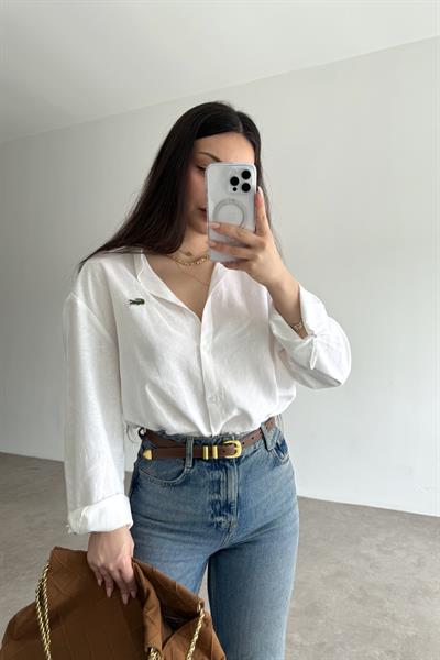 Lcst Keten Düz Kesim Beyaz Gömlek