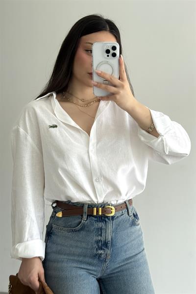 Lcst Keten Düz Kesim Beyaz Gömlek