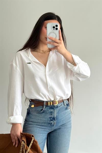 Lcst Keten Düz Kesim Beyaz Gömlek