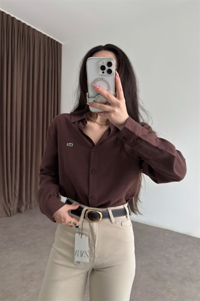 Lcst Keten Düz Kesim Kahve Gömlek