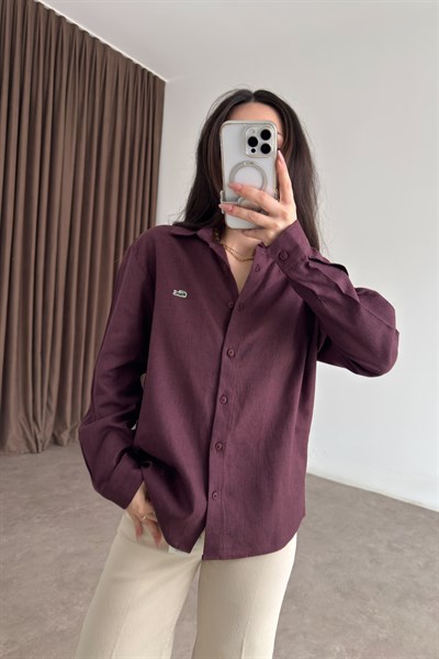 Lcst Keten Düz Kesim Mürdüm Gömlek