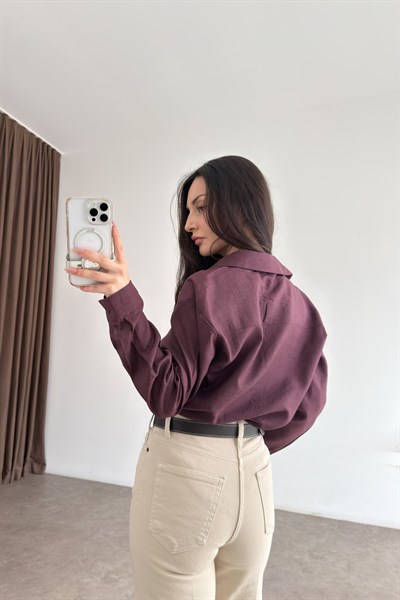 Lcst Keten Düz Kesim Mürdüm Gömlek