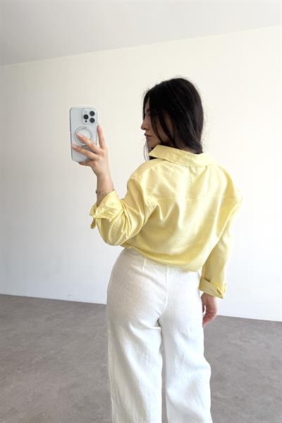 Lcst Keten Düz Kesim Sarı Gömlek