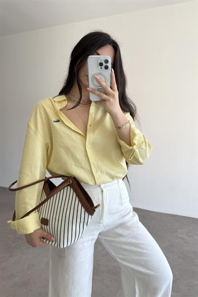 Lcst Keten Düz Kesim Sarı Gömlek