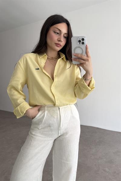 Lcst Keten Düz Kesim Sarı Gömlek
