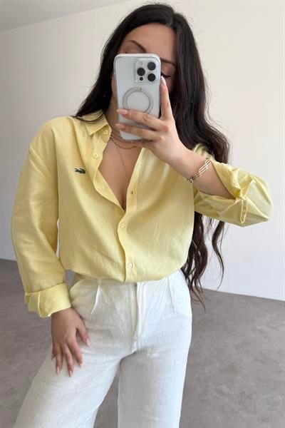 Lcst Keten Düz Kesim Sarı Gömlek
