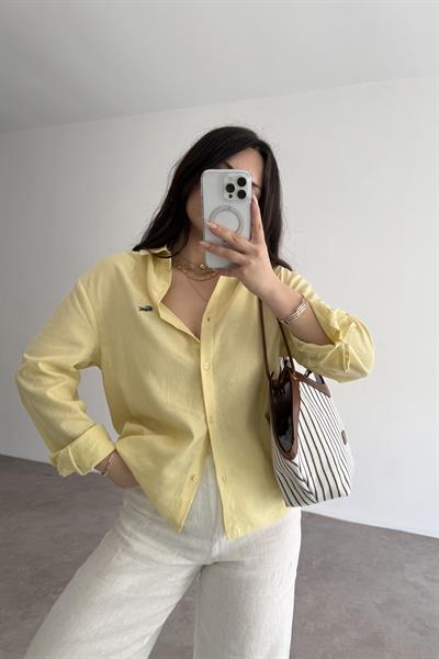 Lcst Keten Düz Kesim Sarı Gömlek