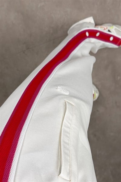 Lcst Paçası Çıt Çıtlı Şeritli Beyaz Eşofman Takımı