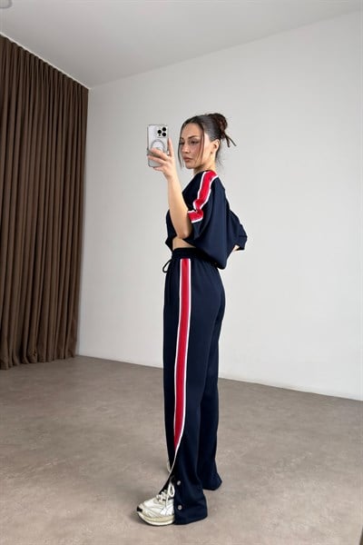 Lcst Paçası Çıt Çıtlı Şeritli Lacivert Eşofman Takımı