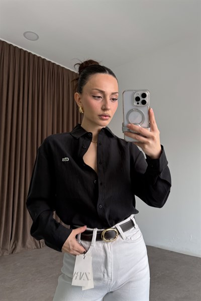 Lcst Tensel Siyah Gömlek