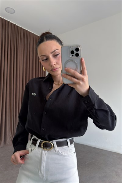 Lcst Tensel Siyah Gömlek