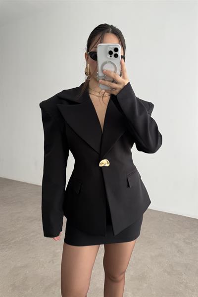 Lucia Vatkalı Ceket Etek Siyah Takım