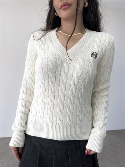 V Yakalı Premium Lw Ekru Kazak
