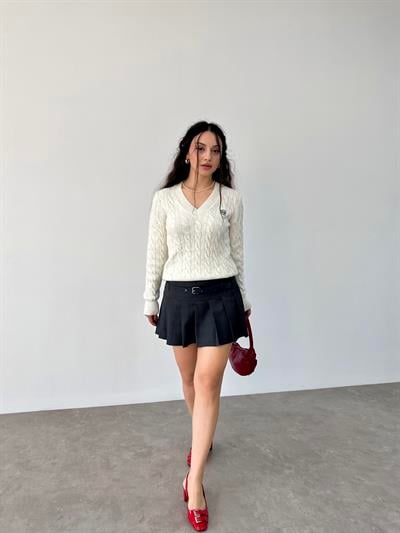 V Yakalı Premium Lw Ekru Kazak