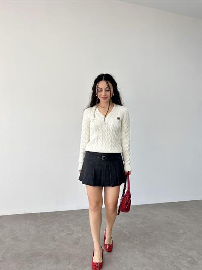 V Yakalı Premium Lw Ekru Kazak