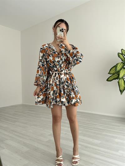 Çiçekli Kemer Detaylı Elbise