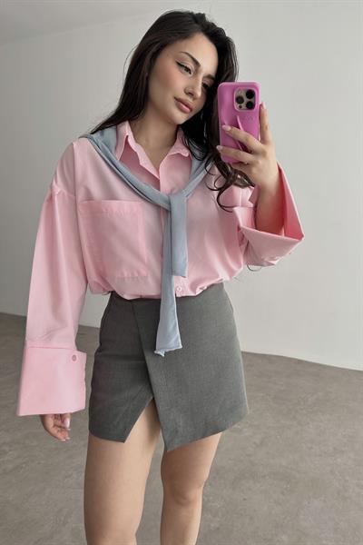 Manşetli Gömlek Pastel Pembe