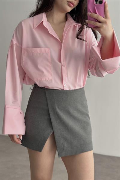 Manşetli Gömlek Pastel Pembe
