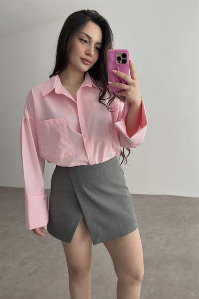 Manşetli Gömlek Pastel Pembe