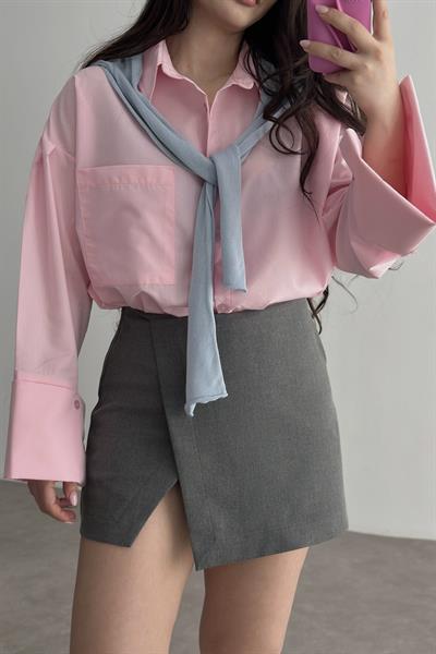 Manşetli Gömlek Pastel Pembe