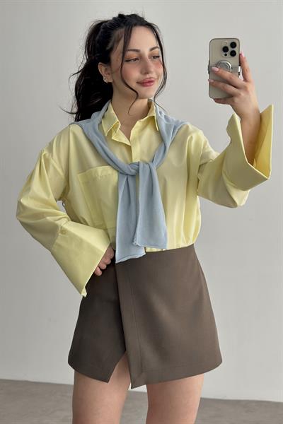 Manşetli Gömlek Pastel Sarı