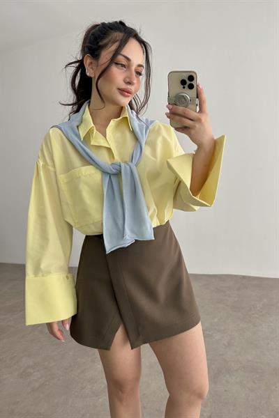 Manşetli Gömlek Pastel Sarı