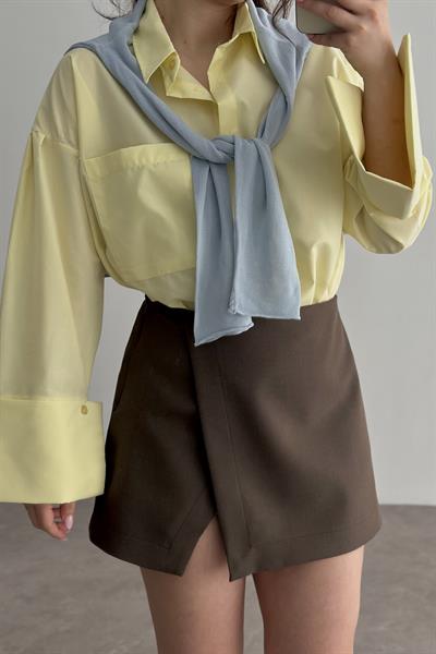 Manşetli Gömlek Pastel Sarı