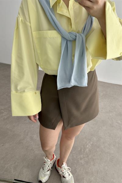 Manşetli Gömlek Pastel Sarı