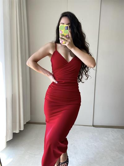 Marilyn Drapeli Kırmızı Elbise