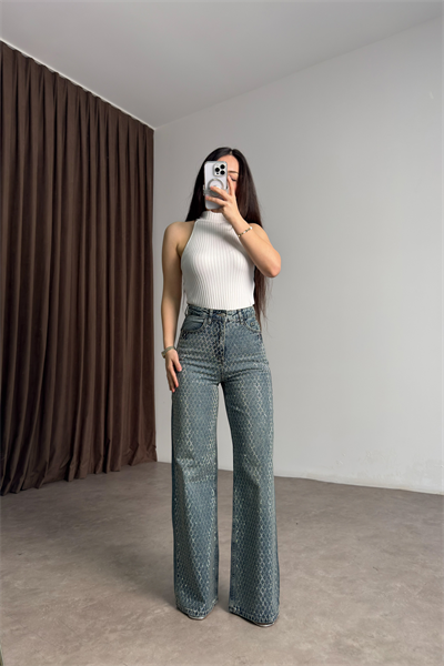 Mini Baklava Taş İşlemeli Rusty Blue Orijinal Jean