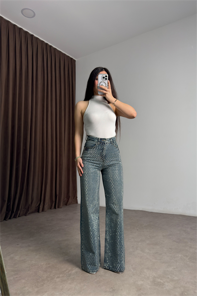 Mini Baklava Taş İşlemeli Rusty Blue Orijinal Jean