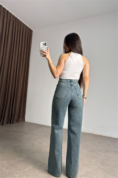 Mini Baklava Taş İşlemeli Rusty Blue Orijinal Jean