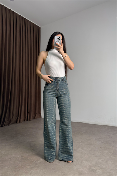 Mini Baklava Taş İşlemeli Rusty Blue Orijinal Jean