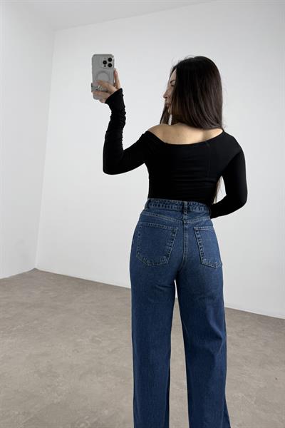 Mng Koyu Mavi Straight Leg Yüksek Belli Jean