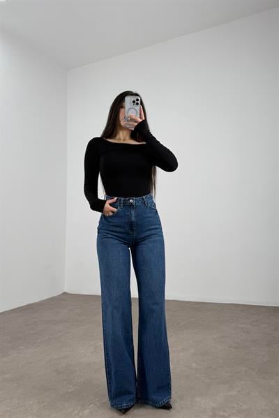 Mng Koyu Mavi Straight Leg Yüksek Belli Jean