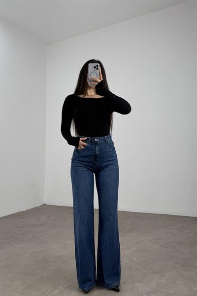 Mng Koyu Mavi Straight Leg Yüksek Belli Jean