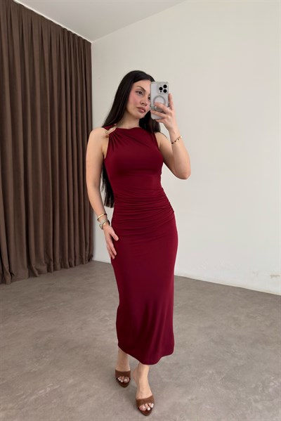 Mng Orijinal Mücevher Detaylı Mürdüm Midi Elbise