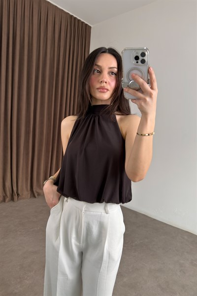 MNG Orijinal Şifon Astarlı Kahve Bluz