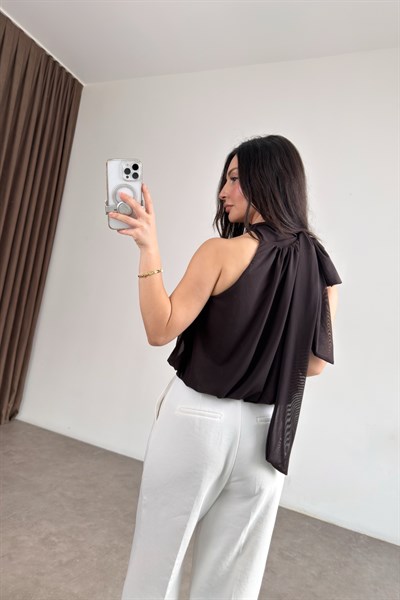 MNG Orijinal Şifon Astarlı Kahve Bluz